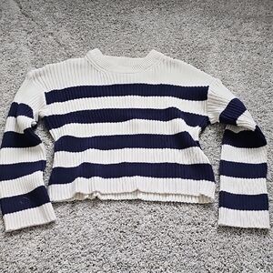 Pink Rose Navy and Cream Striped Crop Sweater